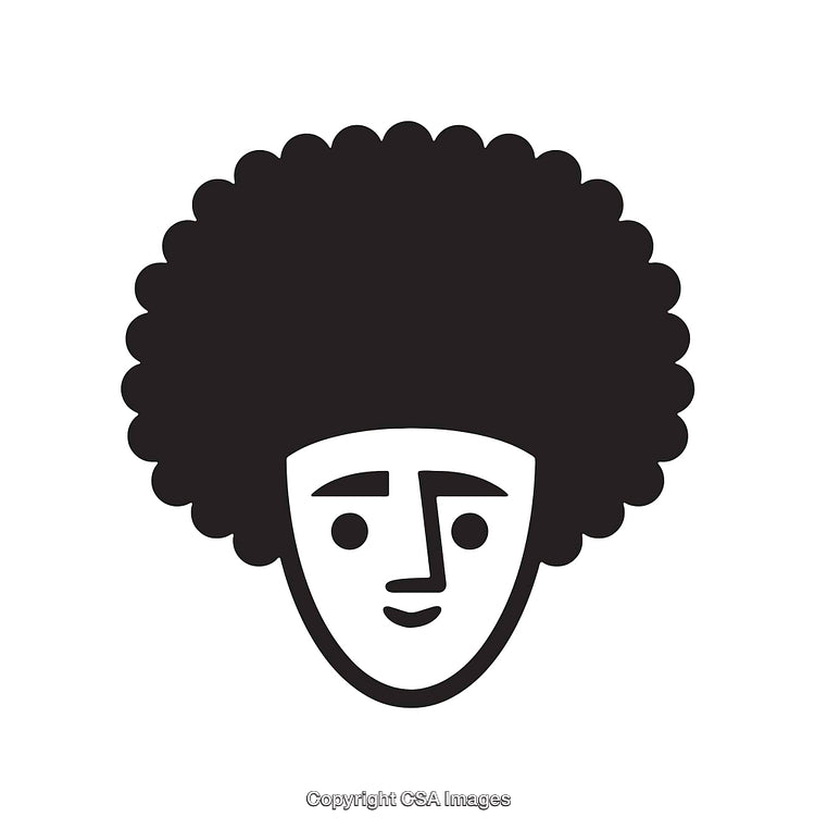 Black and White Illustration of a Smiling Face with Afro Hair