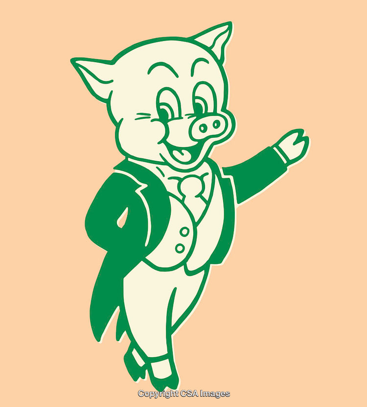Cheerful Pig in Formal Attire Welcoming with a Wave