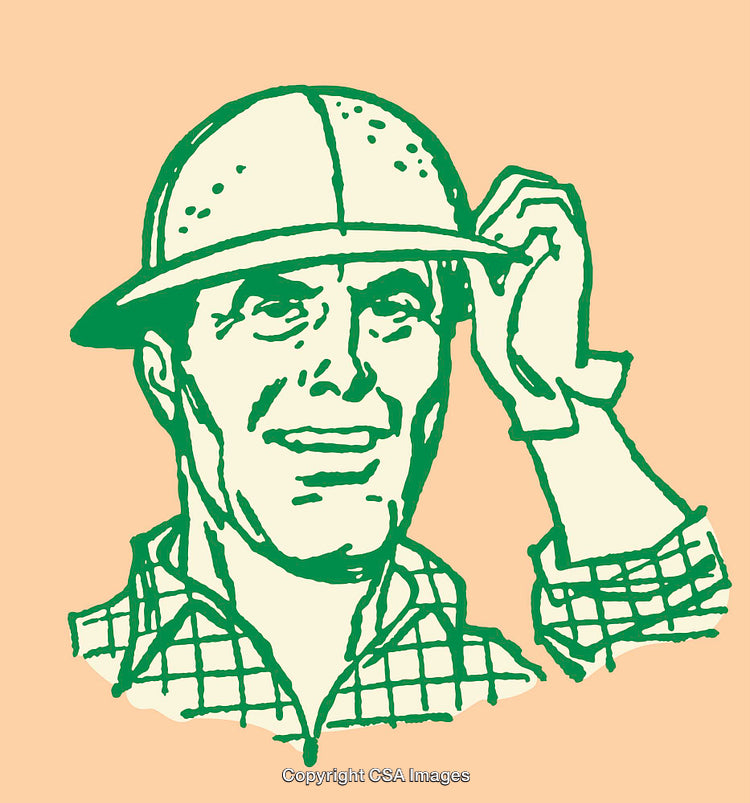 Vintage Style Drawing of a Smiling Worker With Hard Hat