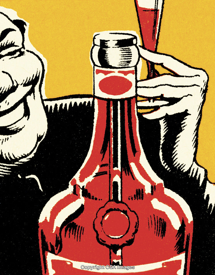 Retro Illustration Featuring a Red Beverage Bottle and Smile in Vibrant Colors