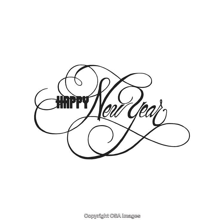 Elegant Happy New Year Text With Ornamental Swirls and Calligraphy