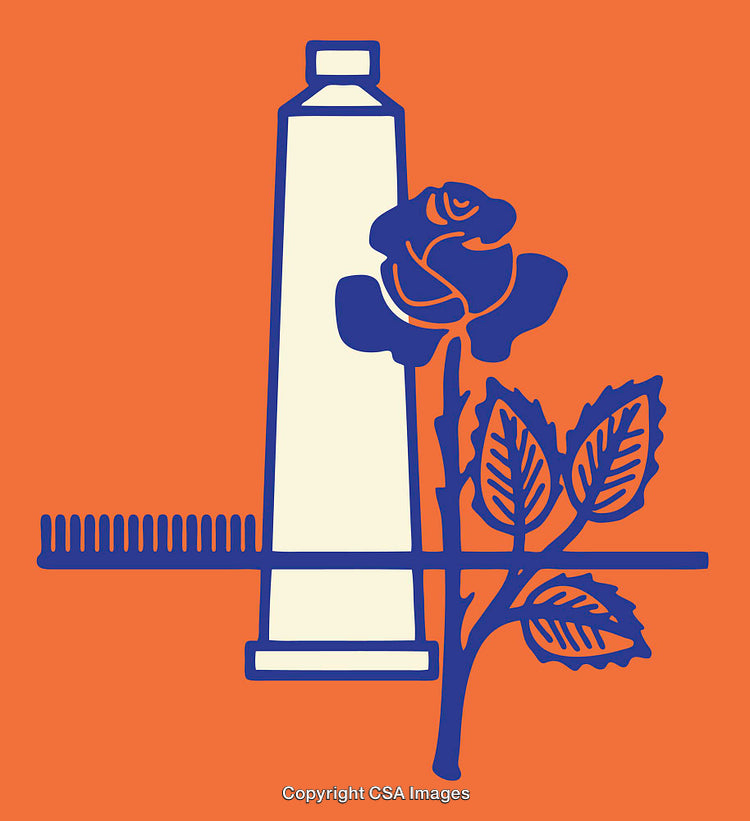 Abstract Colorful Artwork Featuring a Tube, Rose, and Graphic Elements