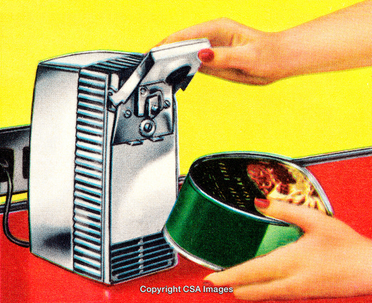 Close-Up of Electric Can Opener on Retro Counter Background