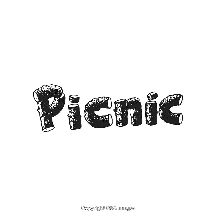 Hand-Drawn Picnic Text Design with Rustic Vintage Appearance