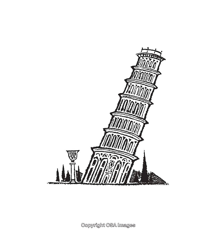 Illustration of the Leaning Tower of Pisa in Black-and-White Line Art