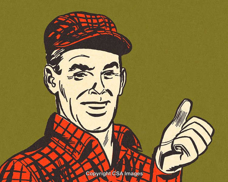 Retro Illustration of Man Giving a Thumbs Up in Plaid Shirt