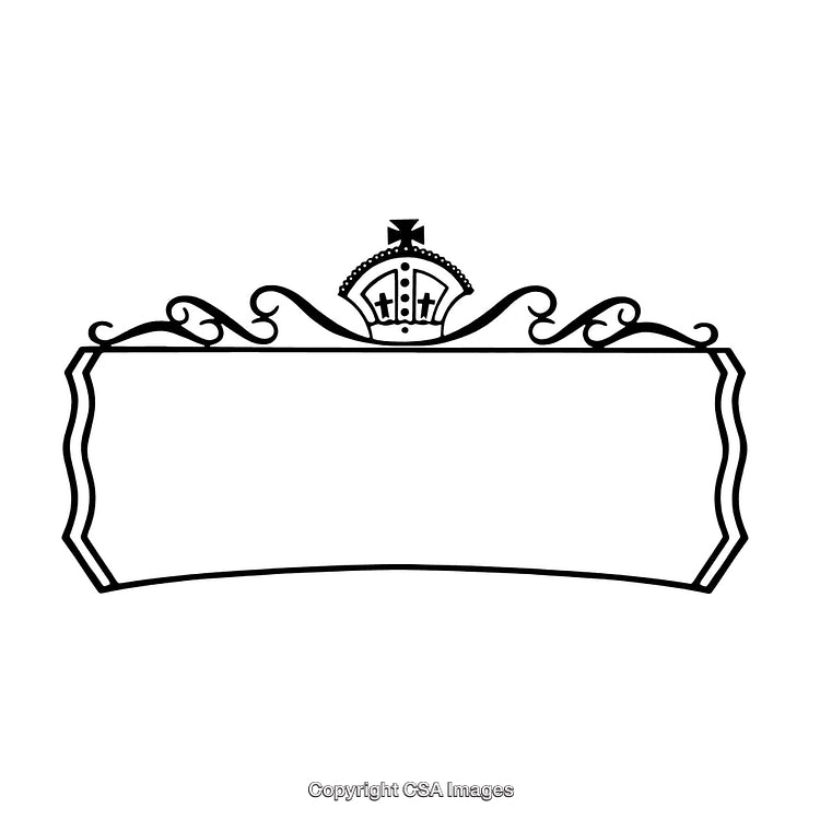 Intricate Black and White Border Design with Ornamental Crown Details