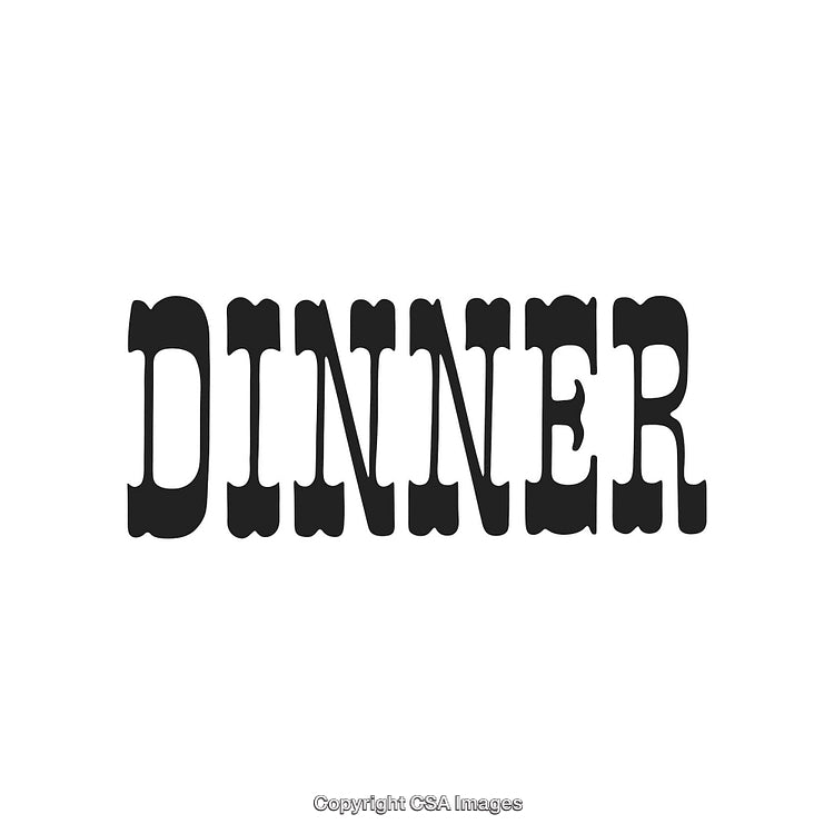 Bold Black Text Reading Dinner in Decorative Typography on White Background