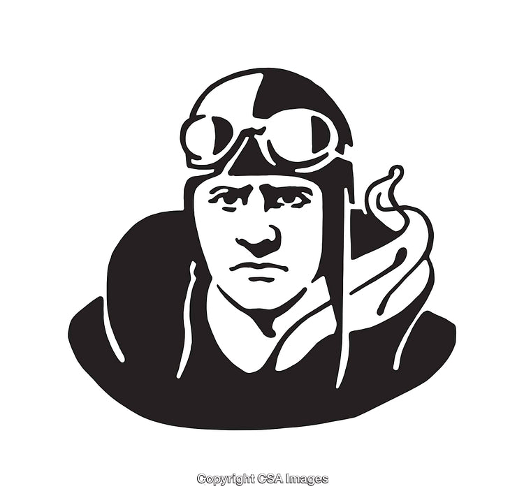 Vintage Aviator Line Art Illustration in Monochrome Style