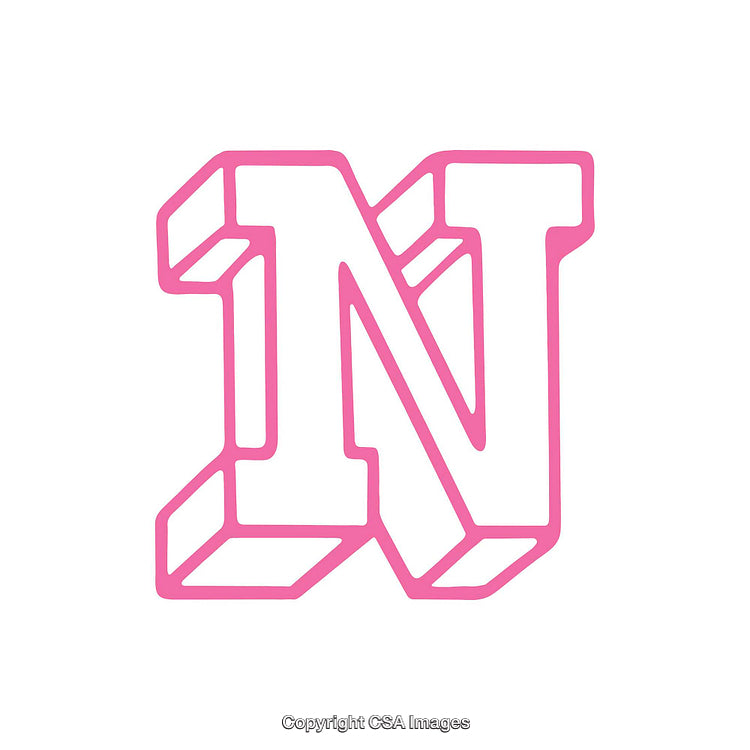 Pink and White Outlined Letter N with Bold 3D Design