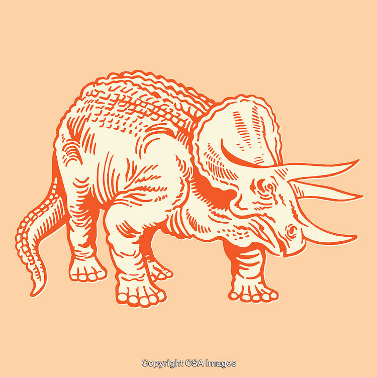 Illustrated Triceratops Dinosaur in Stylized Colorful Line Art Design