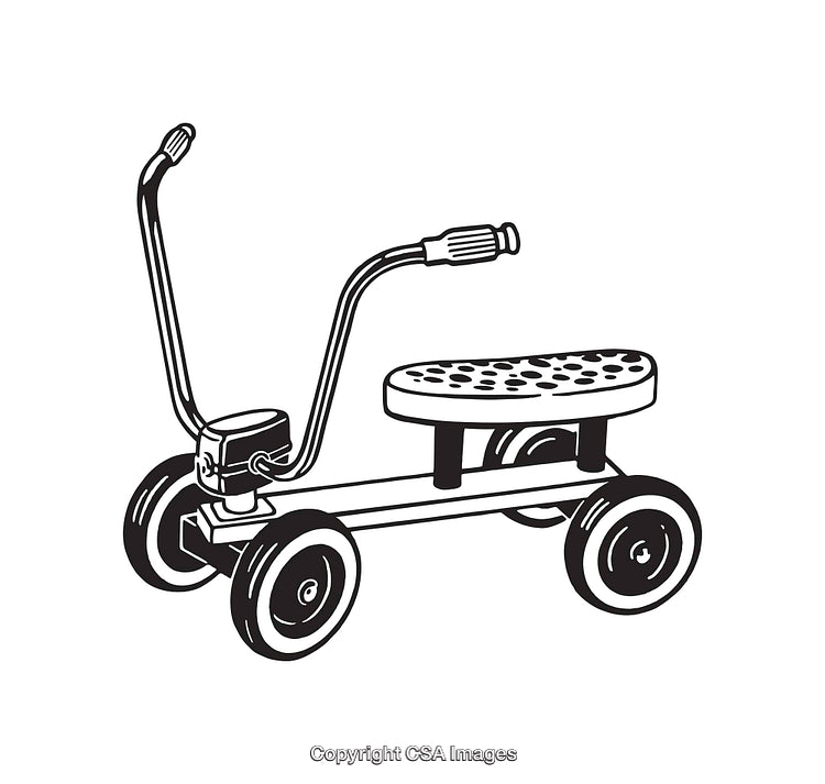 Vintage Black-and-White Line Art of a Tricycle Illustration