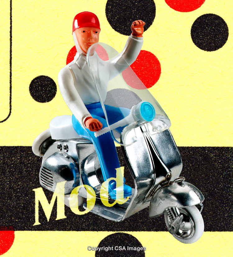 Retro Mod Toy Figure Riding A Detailed Scooter