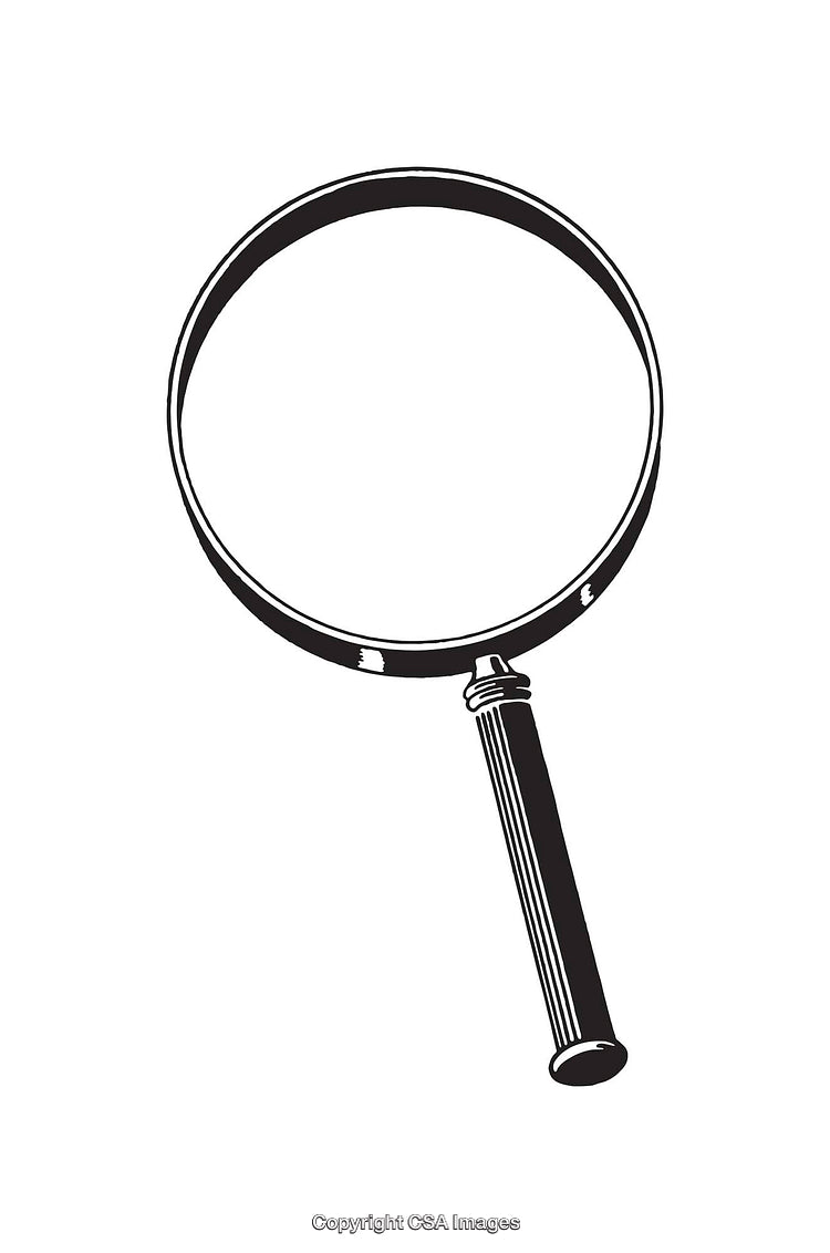 Black and White Illustration of a Traditional Magnifying Glass Tool