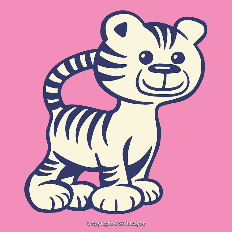 Cute Cartoon Tiger on Pink Background in Playful Style