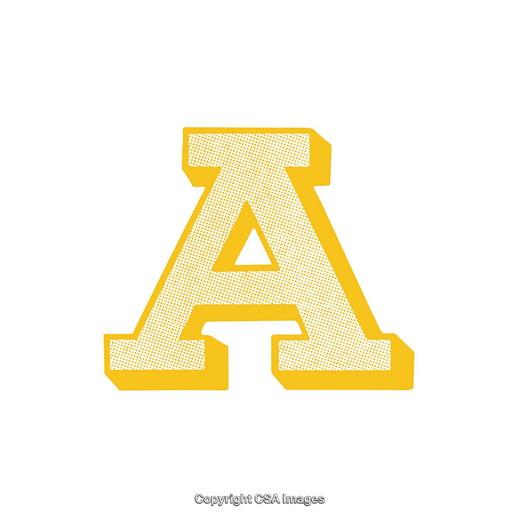 Yellow Stylized Letter A with Halftone Texture on a White Background