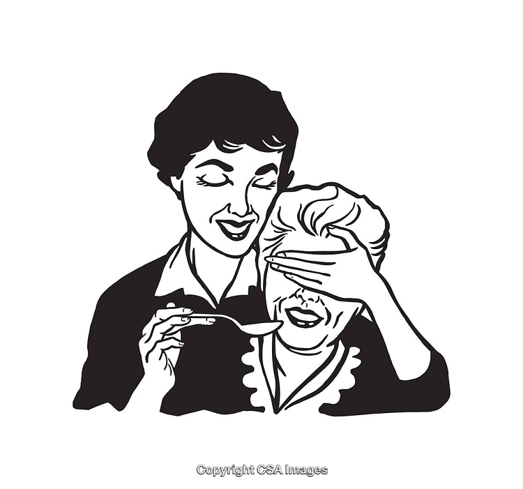 Vintage Black and White Illustration of Two Women Sharing a Moment
