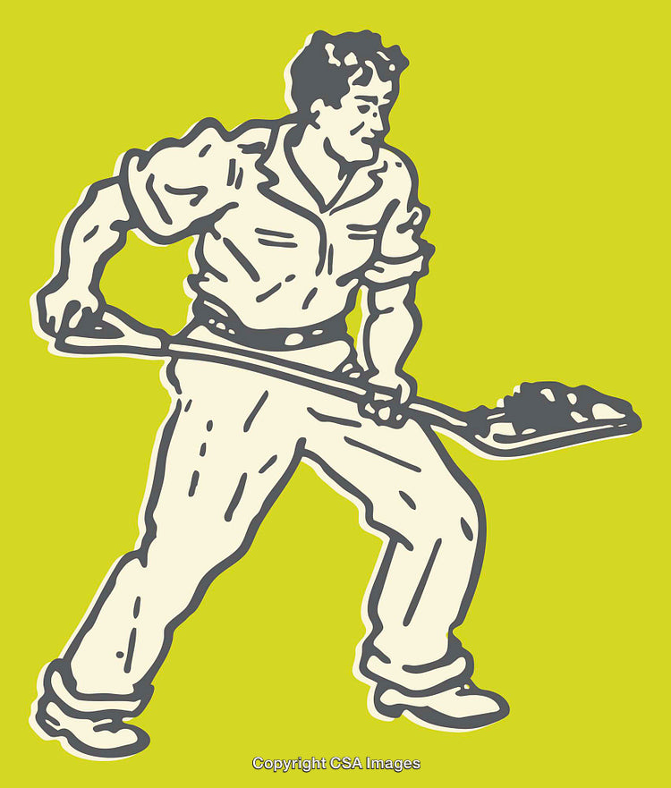 Vintage Illustration of a Worker Shoveling with Effort