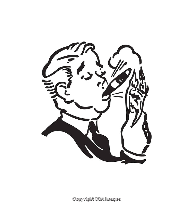 Retro Black and White Illustration of Man Smoking a Cigar