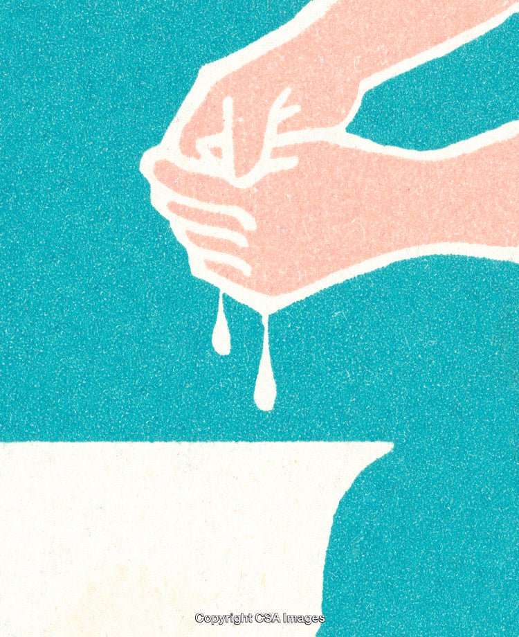 Hands Squeezing Out Liquid Over a Bowl in Minimalist Style