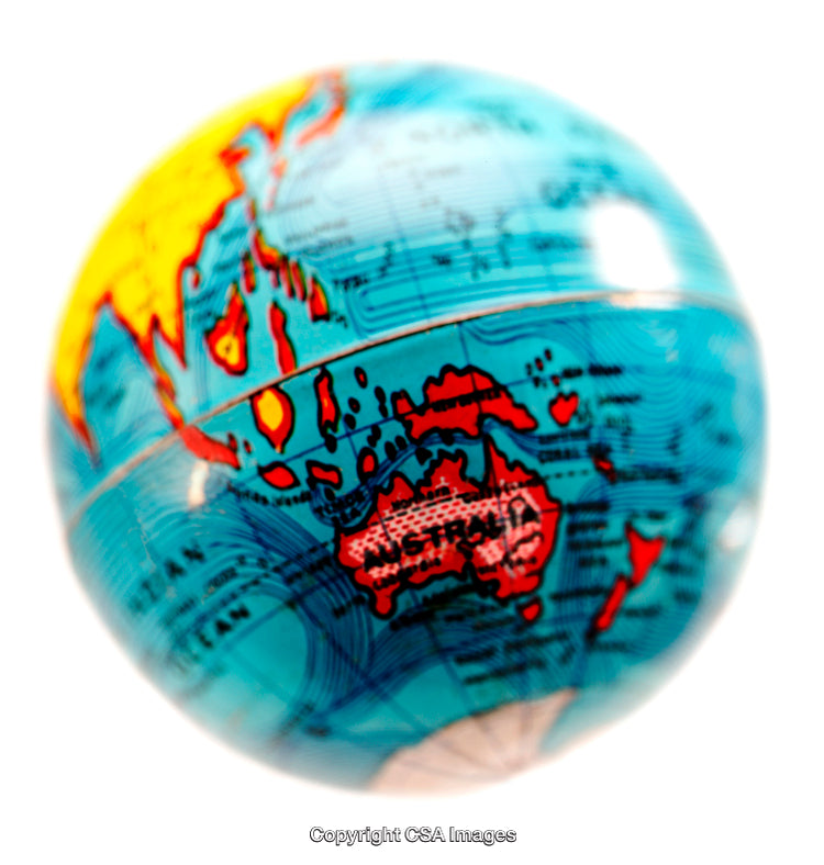 Focused Image of Globe Highlighting Australia and Surrounding Regions