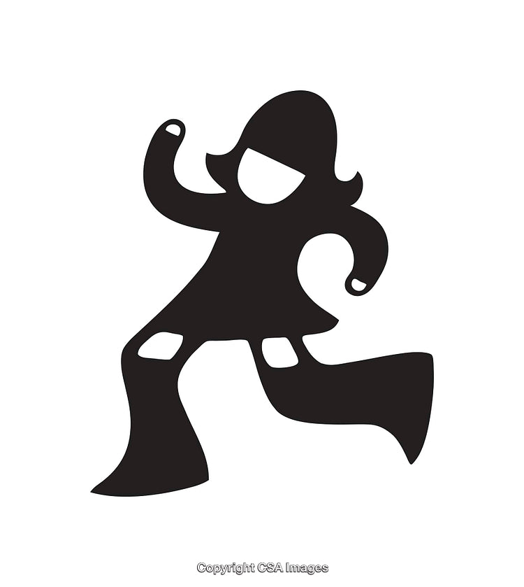 Stylized Illustration of a Dancing Figure in Black and White Line Art
