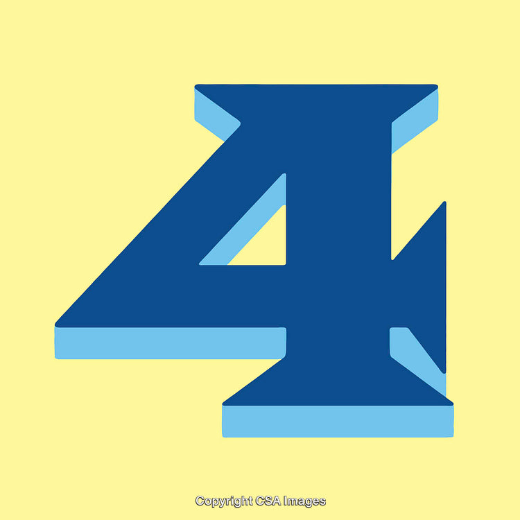 Bold 3D Rendered Blue Number Four on Yellow Background
