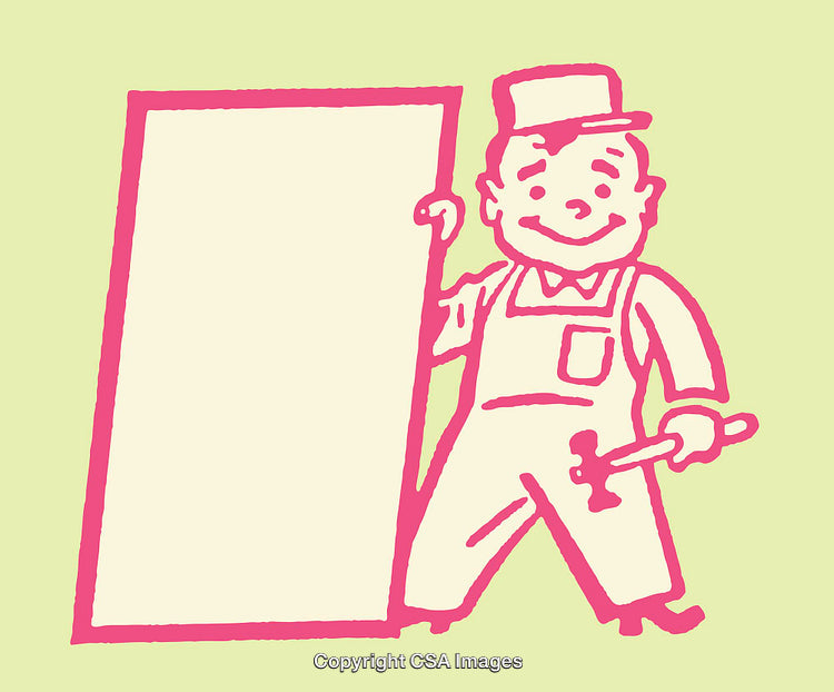 Vintage Style Illustration of a Worker Holding a Panel and Smiling