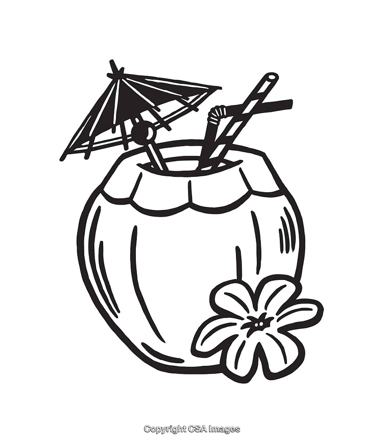 Black And White Tropical Coconut Drink Line Art Illustration