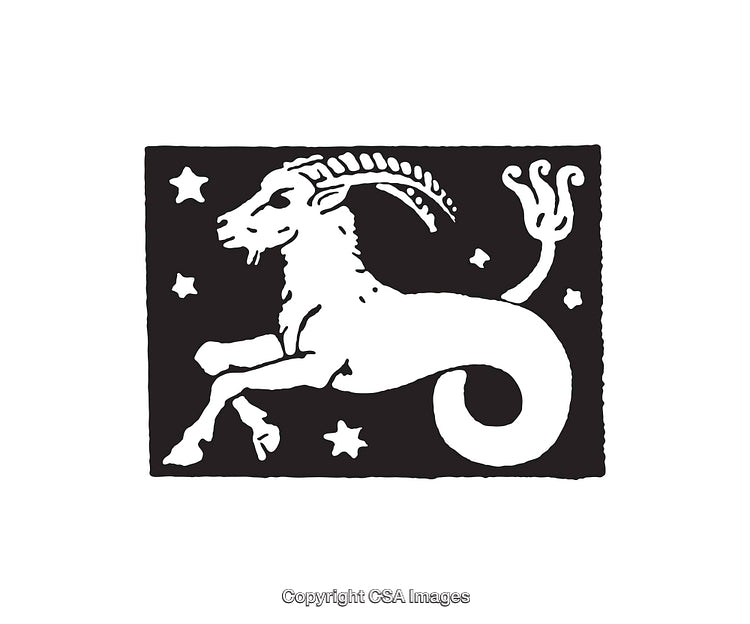 Black and White Zodiac Line Art Illustration of Capricorn Symbol
