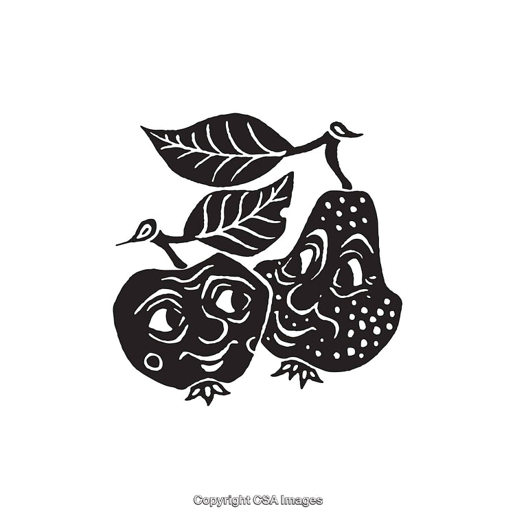 Black And White Hand-Drawn Fruit Illustration With Playful Faces