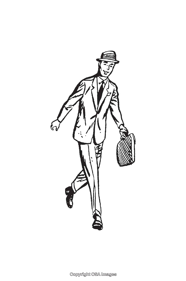 Vintage Illustration of a Businessman Walking with Briefcase