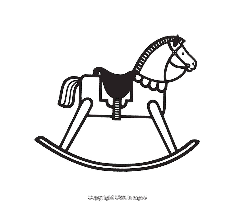 Vintage Black And White Line Art Illustration of a Rocking Horse