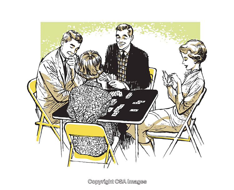 Vintage Illustration of a Group Playing Cards Around a Table