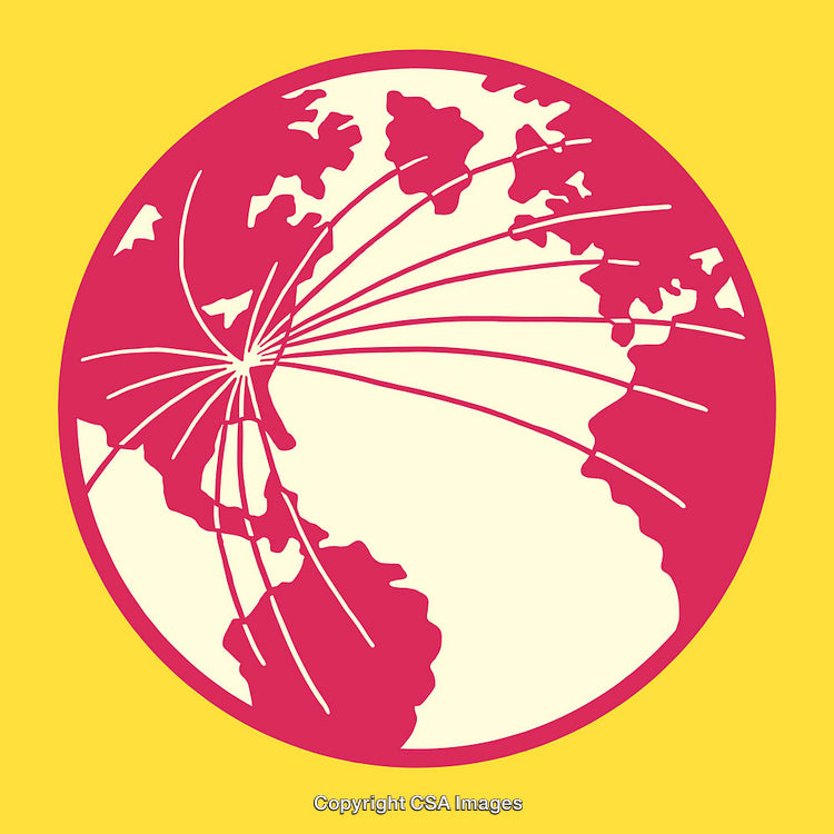 Colorful Abstract Globe With Global Connections on Yellow Background