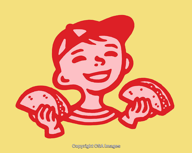 Child Smiling While Holding Two Delicious Tacos in a Vibrant Illustration