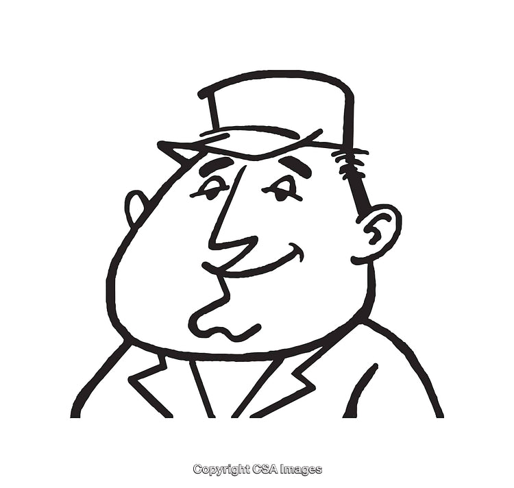 Hand-Drawn Black and White Line Art of a Smiling Man