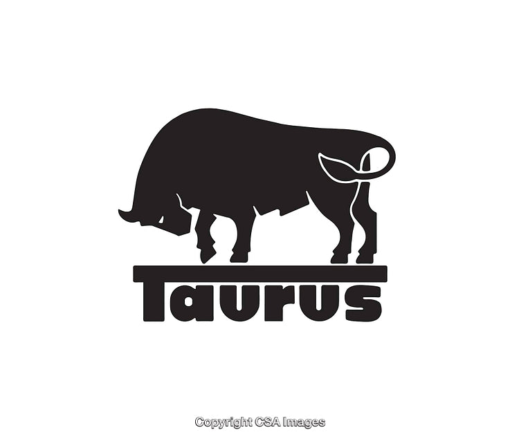 Black and White Bull Illustration Representing Taurus Zodiac Sign Art