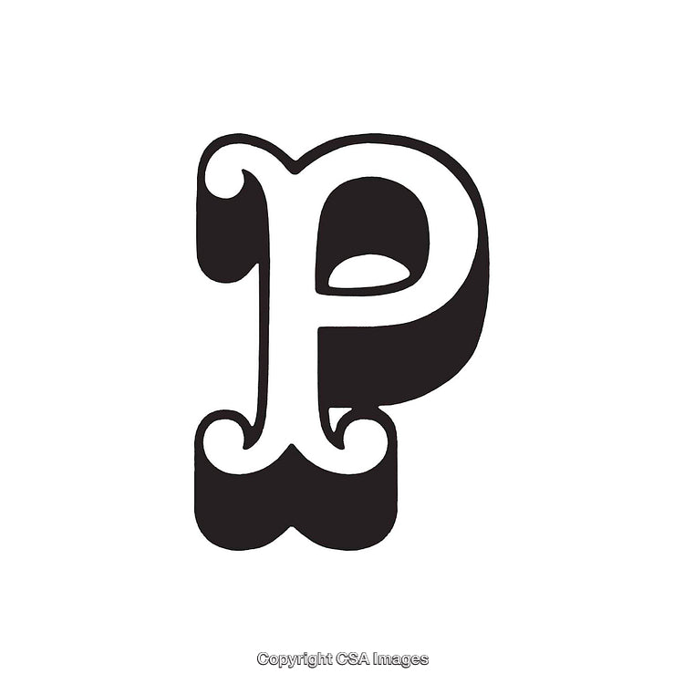 Stylized Black Letter P in Bold and Elegant Typography on White