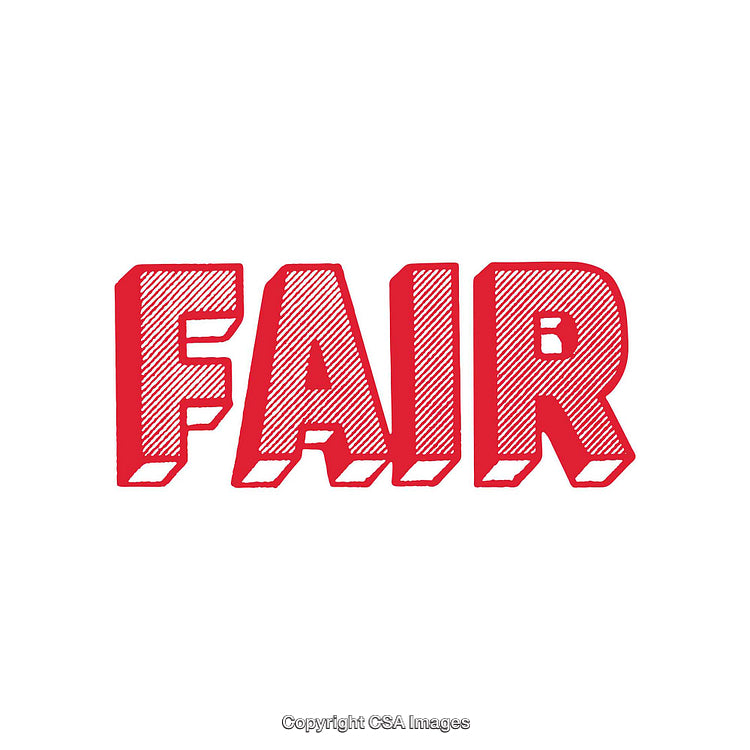 Retro Styled Red Text Depicting the Word Fair on a White Background