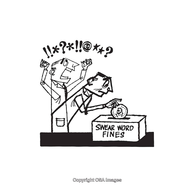 Humorous Black and White Illustration of Swear Word Fines Concept
