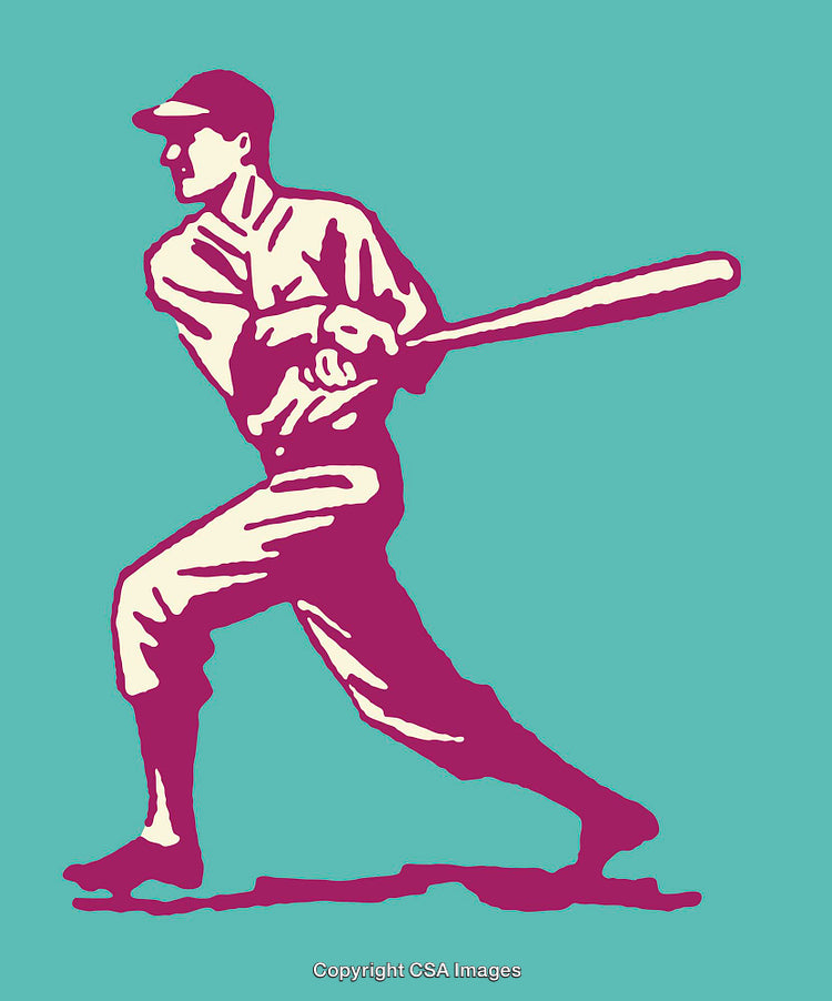 Colorful Line Art Illustration of a Baseball Player Swinging the Bat