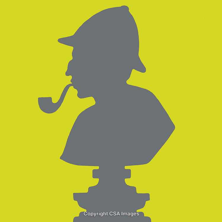 Silhouette Illustration of Detective Bust with Pipe Outline on Yellow Background