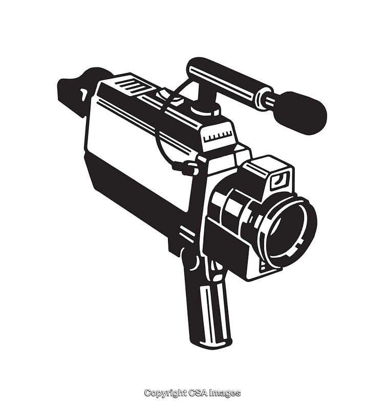 Retro Black and White Line Art of a Vintage Video Camera