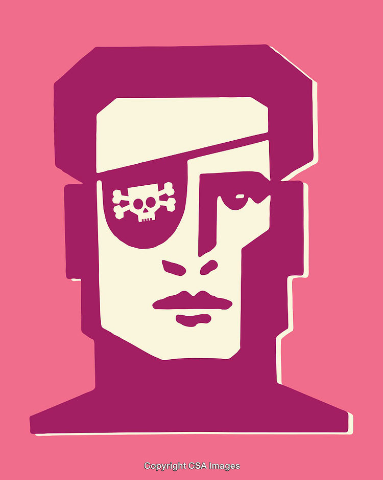 Stylized Illustration of a Face with Eye Patch on Solid Background