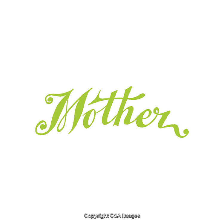 Elegant Green Calligraphy Spelling Mother on a Clean White Background