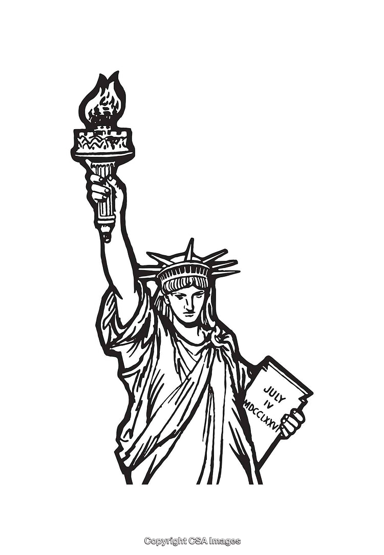Black and White Line Art of the Statue of Liberty Illustration