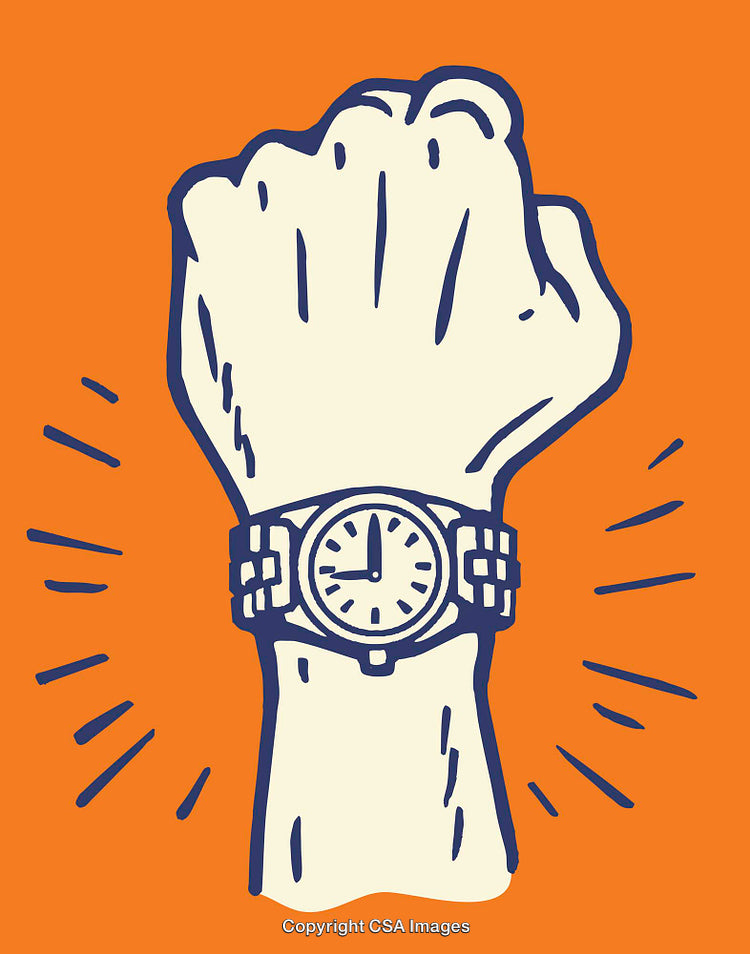 Illustrated Hand Wearing a Watch with Vibrant Background Design
