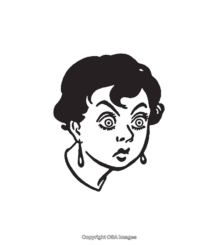 Retro Style Illustration of Woman's Surprised Facial Expression in Black and White