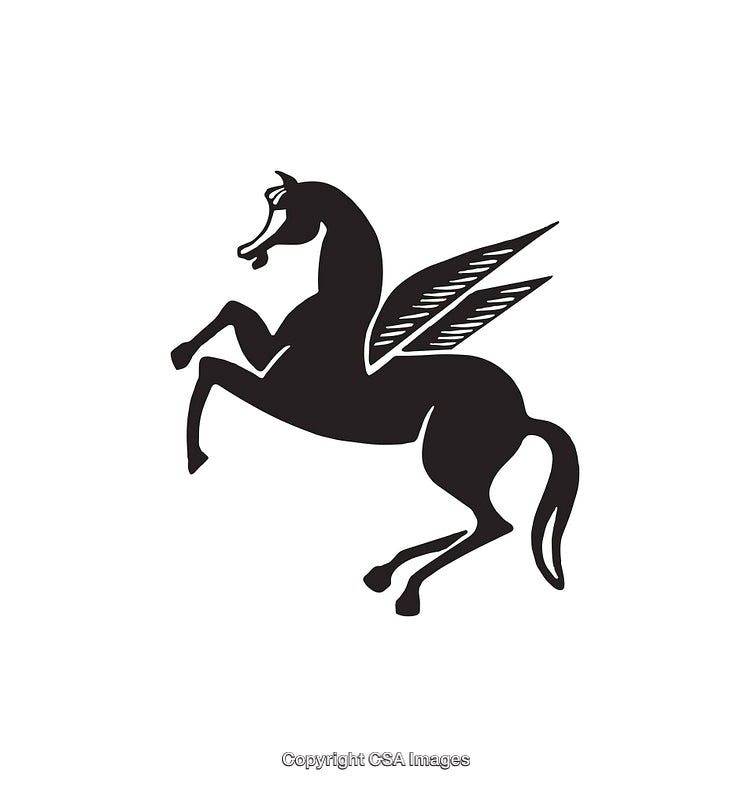 Silhouette of a Winged Horse in Black and White Illustration